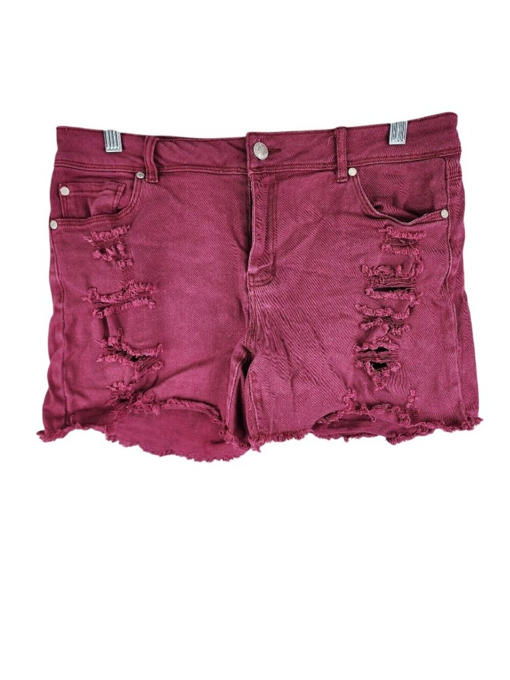 Womens Cato Est. 1946 Burgundy Denim Shorts Distressed Cut Off 4" Inseam Size 8